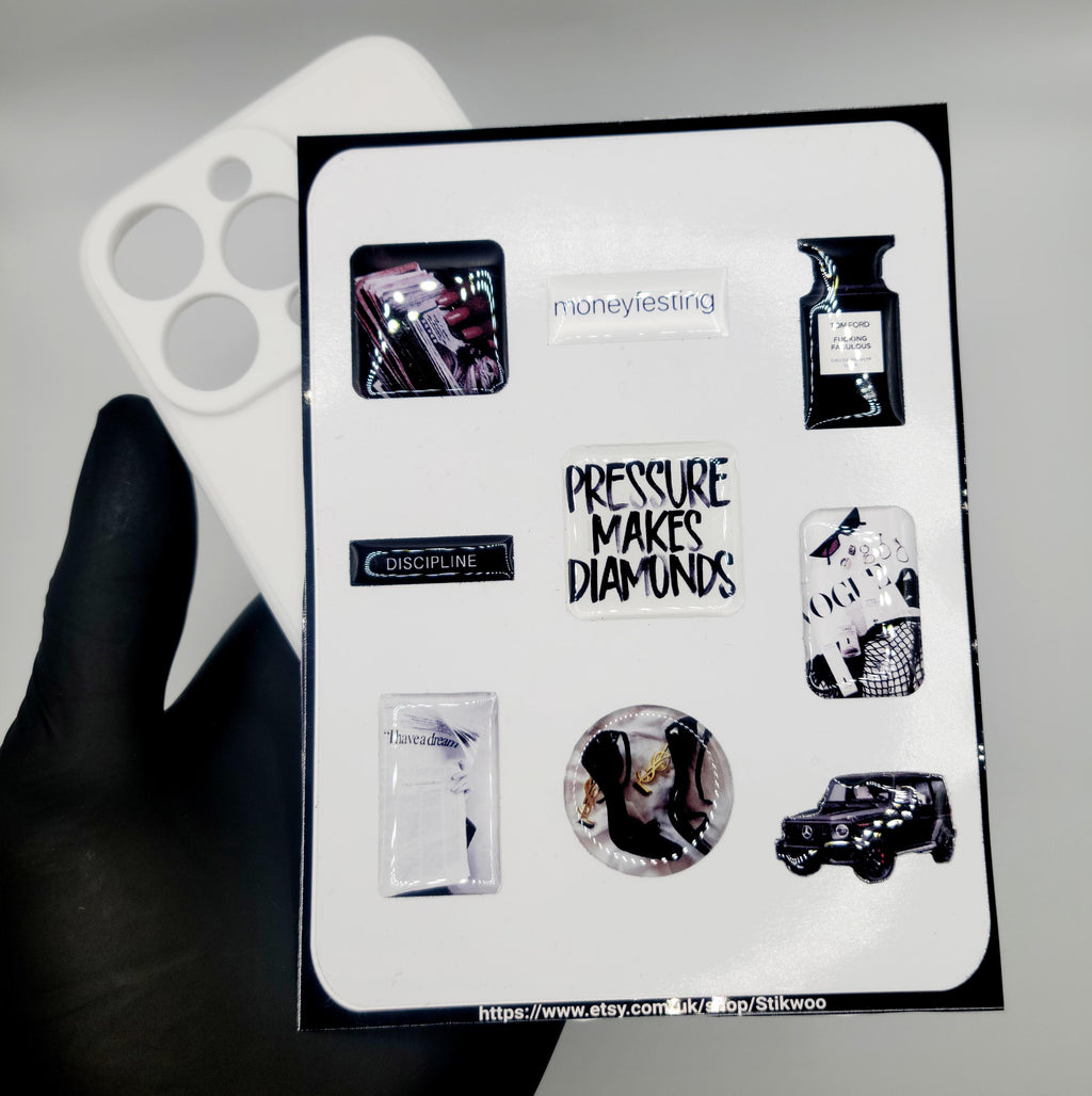 3D Sticker Sheet | Black edition | resin sticker set | motivational decals | journaling planner accesories | waterproof stickers