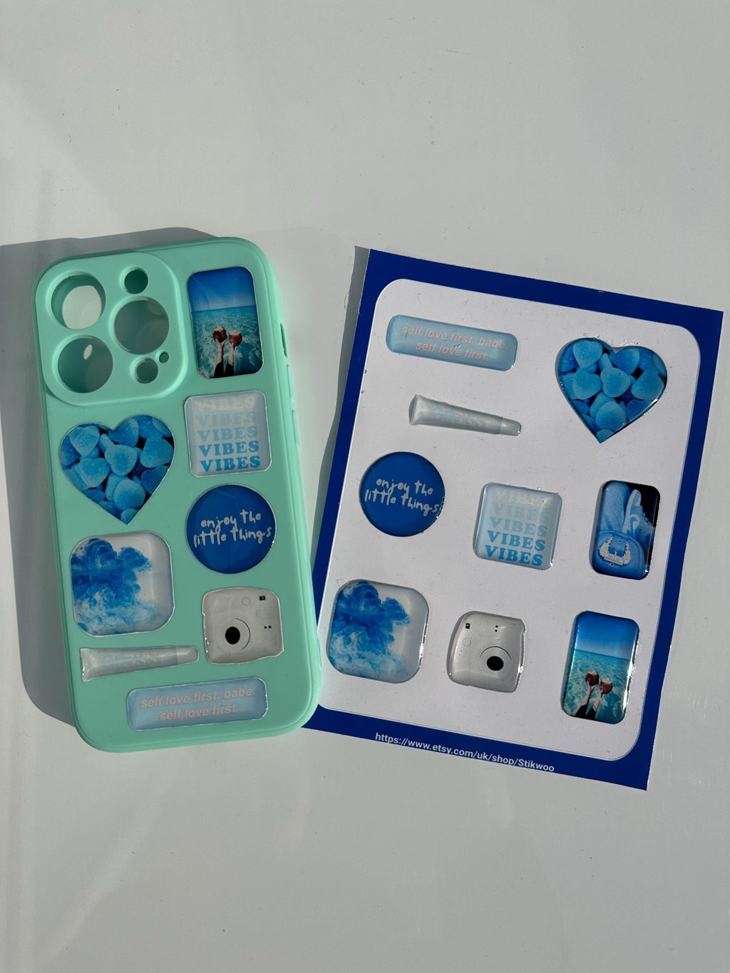 3D Sticker Sheet | Azure vibes edition | resin sticker set | motivational decals | journaling planner accesories | waterproof stickers