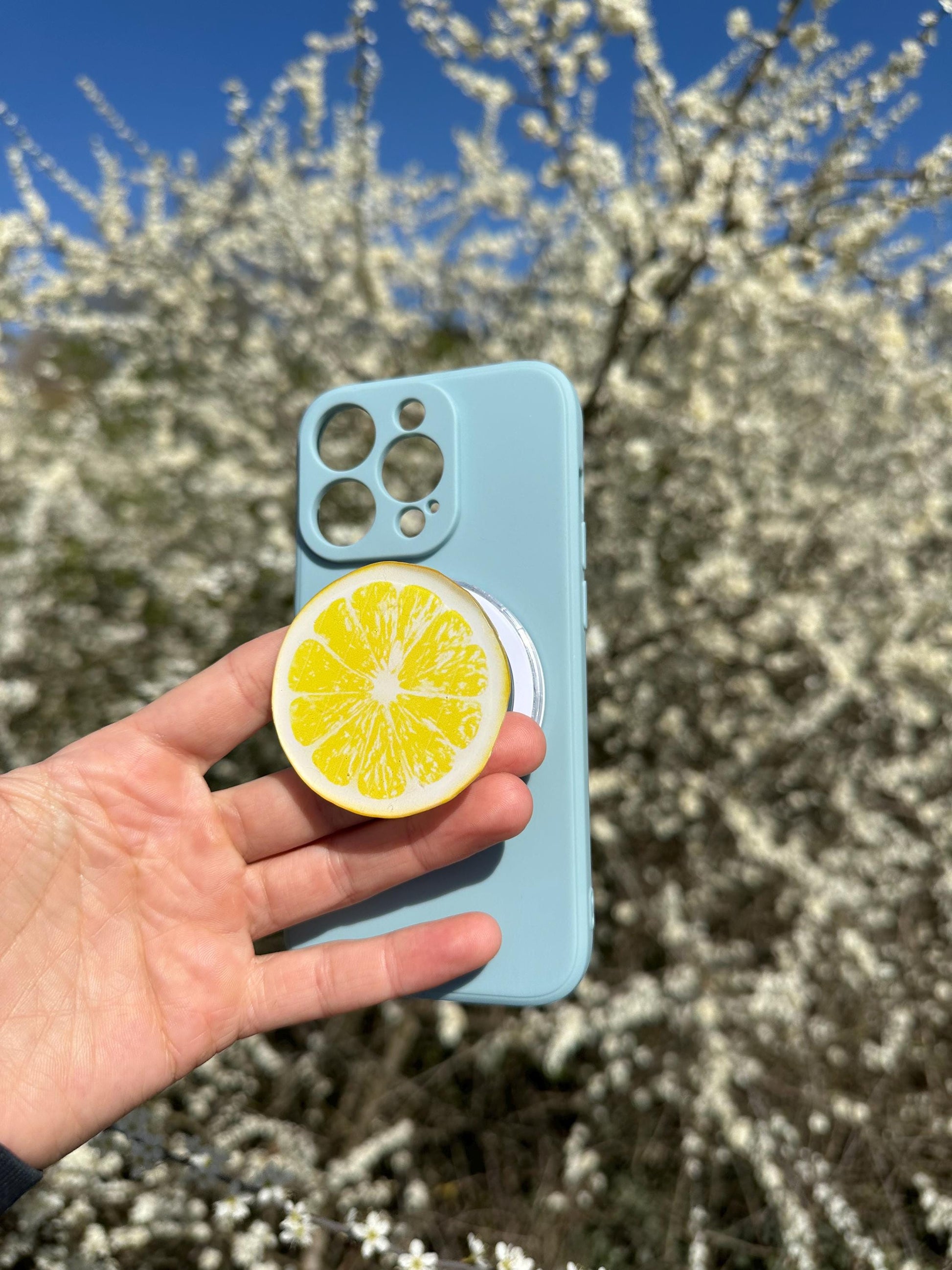 Lemon Phone Grip - Cute Aesthetic Phone Holder for iPhone & Android | Citrus Fruit Stand | Summer Vibes Gift | Yellow Grip for Phone Cas