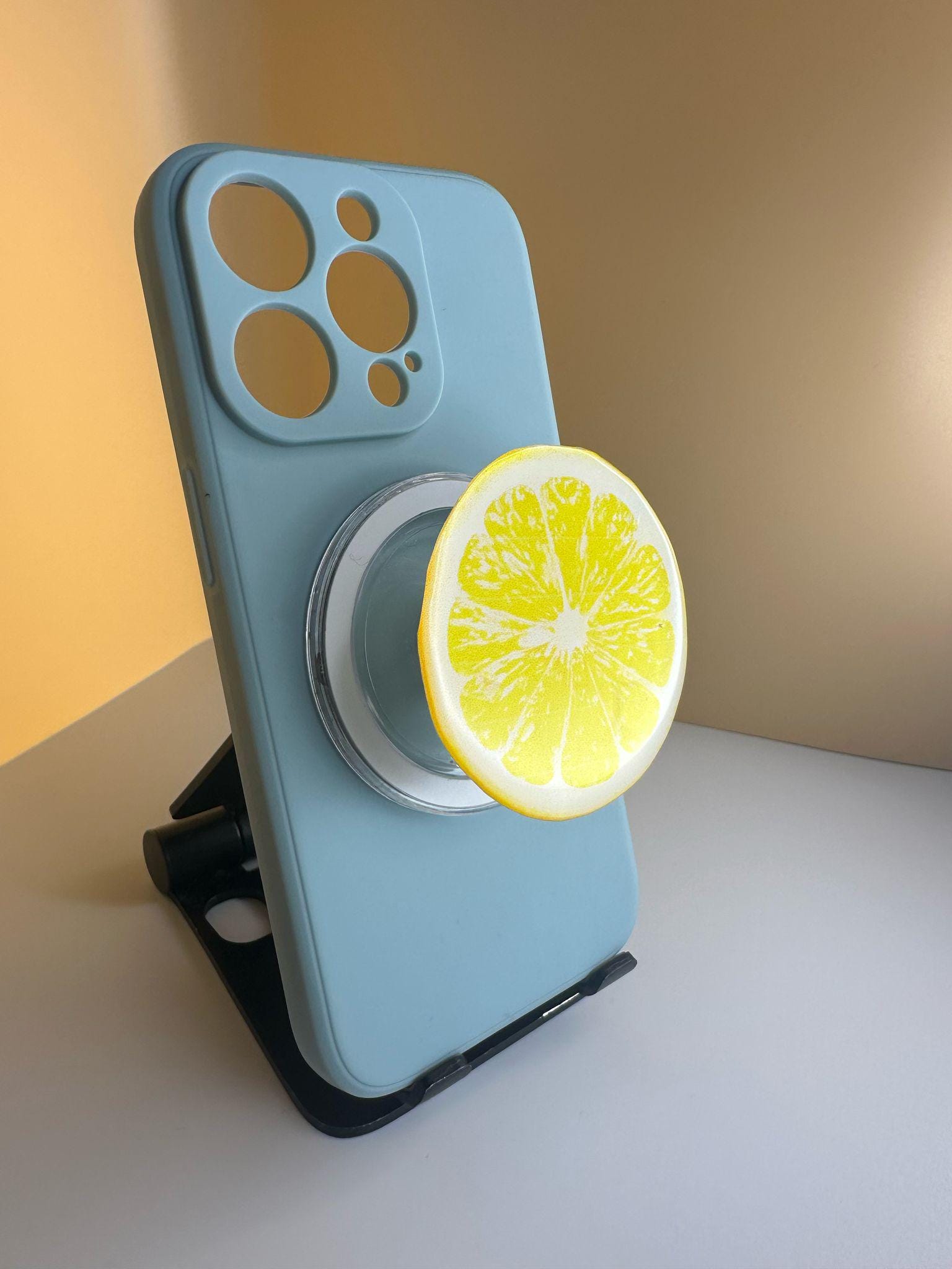 Lemon Phone Grip - Cute Aesthetic Phone Holder for iPhone & Android | Citrus Fruit Stand | Summer Vibes Gift | Yellow Grip for Phone Cas