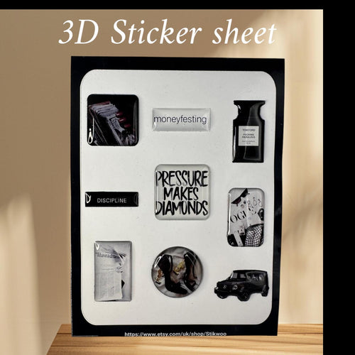 3D Sticker Sheet | Black edition | resin sticker set | motivational decals | journaling planner accesories | waterproof stickers